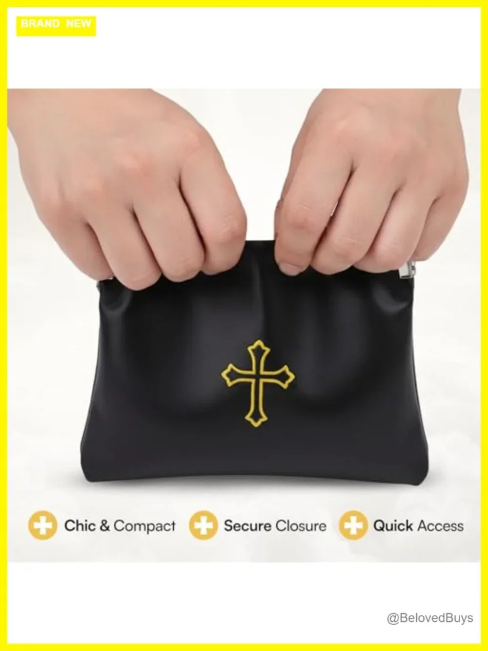 Faux Leather Rosary Pouch with Cross Imprint - Squeeze Top Case for Prayer